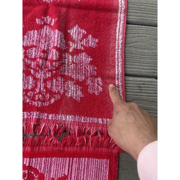 Vintage CANNON Monticello Red Floral Sculpted Fringe Bath & Hand Towel Set MCM - Picture 14 of 16